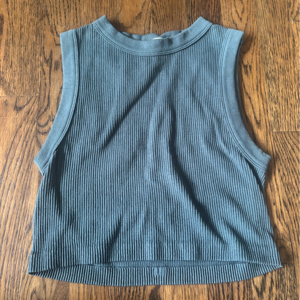 Zara Ribbed Blue Tank Top Stretchy Cropped
